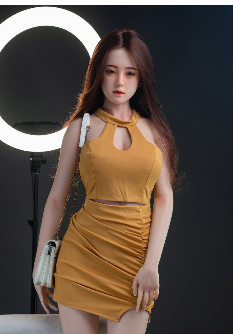 Hina - Asian Realistic Silicone Sex Doll with Yellow Halter Dress - Free Shipping