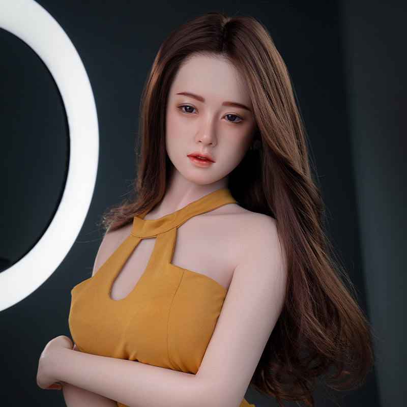 Hina - Asian Realistic Silicone Sex Doll with Yellow Halter Dress - Free Shipping