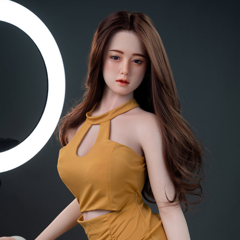 Hina - Asian Realistic Silicone Sex Doll with Yellow Halter Dress - Free Shipping