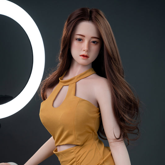Hina - Asian Realistic Silicone Sex Doll with Yellow Halter Dress - Free Shipping
