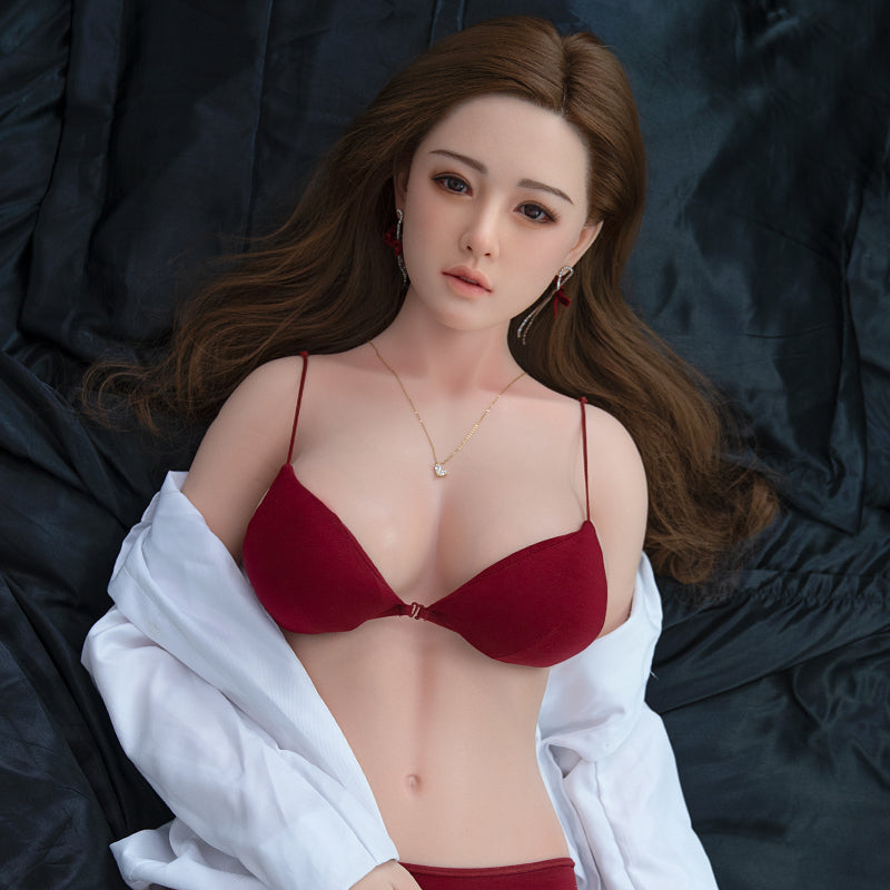 Hina - Asian Realistic Silicone Love Doll in  Burgundy Lingerie Set with White Shirt - Free Shipping